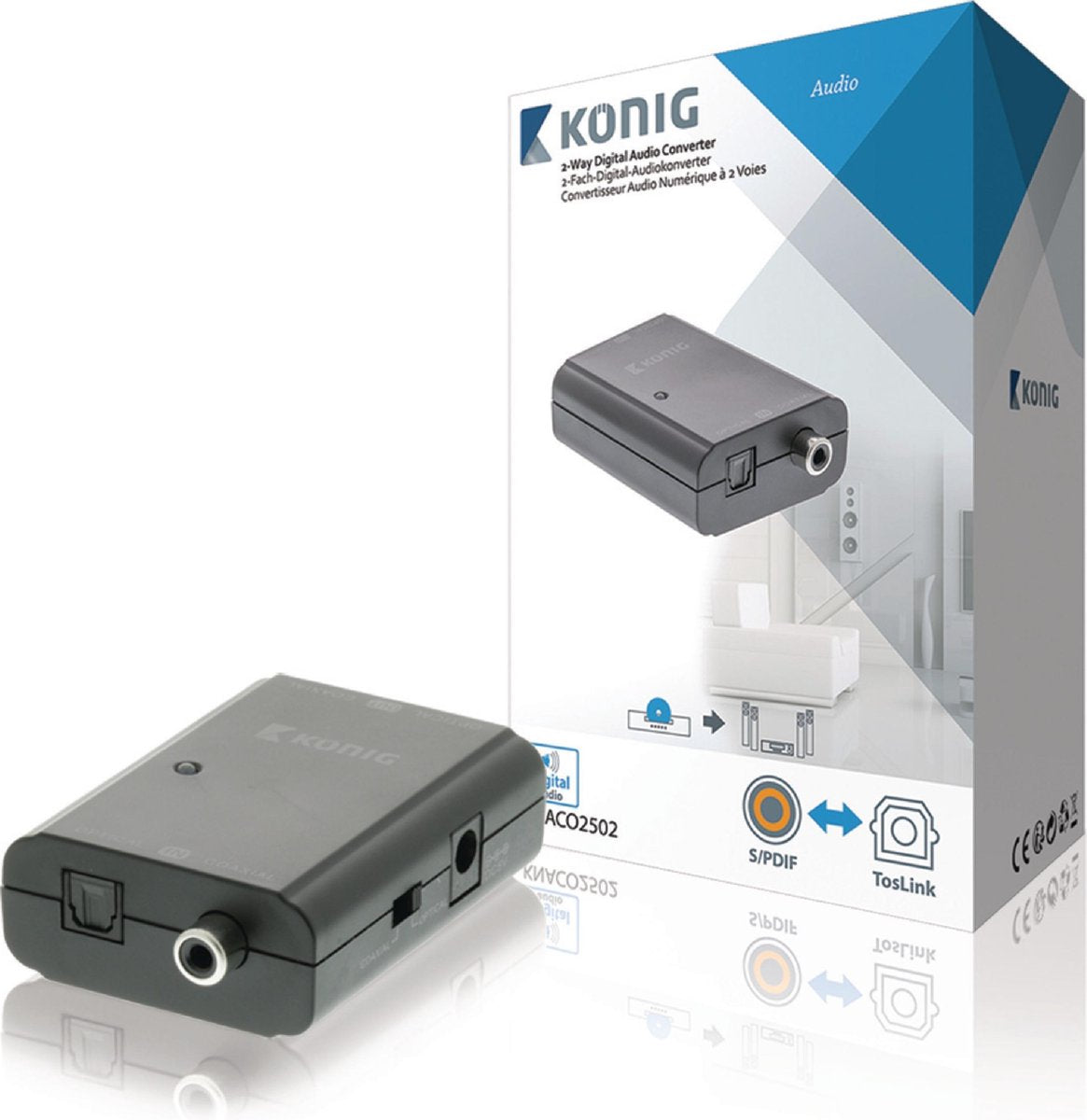 Digital Audio Converter 1x TosLink Female + 1x S/PDIF (RCA) Female - 1x TosLink Female + 1x S/PDIF (RCA) Female Dark Grey