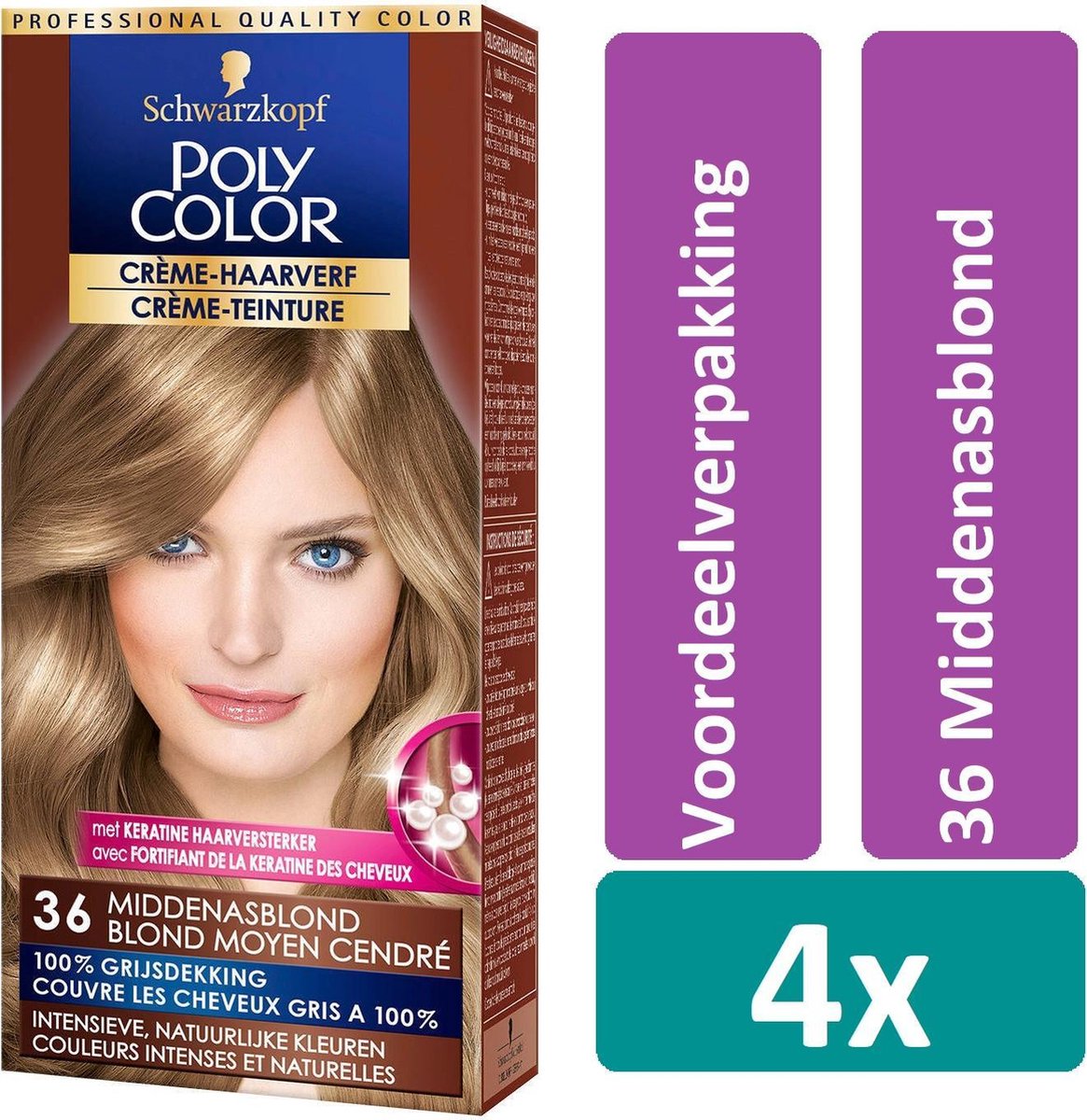 Poly Color Haarverf 36 Middenasblond Haarverf 4 stuks Voordeelverpakking