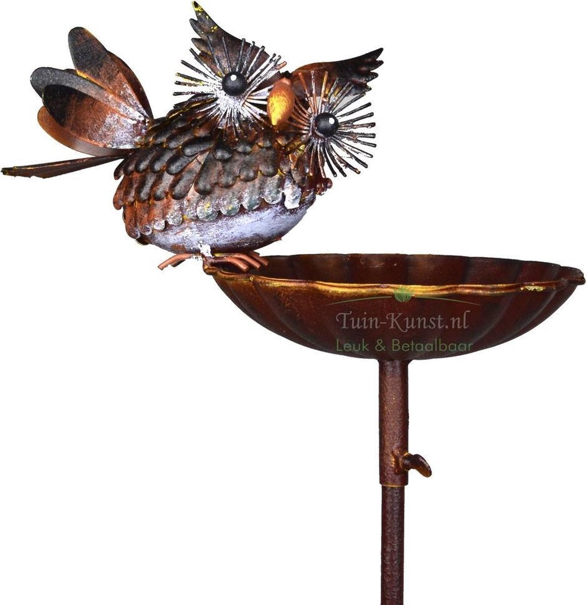 Vogelbadje Getooid met een Uil - Tuinsteker - Tuinprikker - Tuinpendel - Uiltje