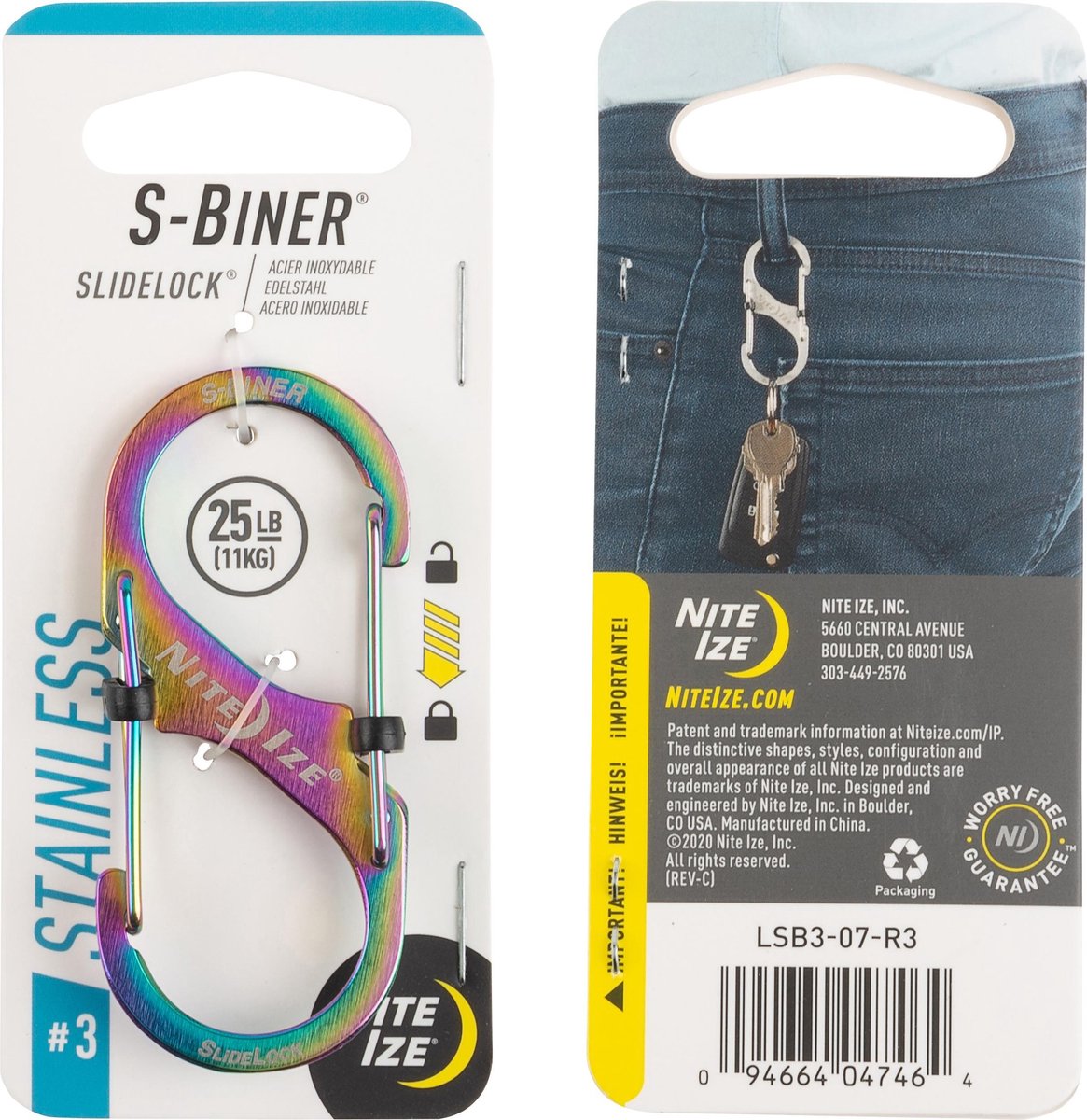 Nite Ize SlideLock Staal S-Biner Size #3 Spectrum- Karabijnhaak