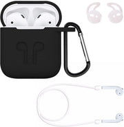 KELERINO. Hoesje voor Airpods 1 / 2 - 3 in 1 set (Case voor Airpods + strap + earhoox) - Zwart