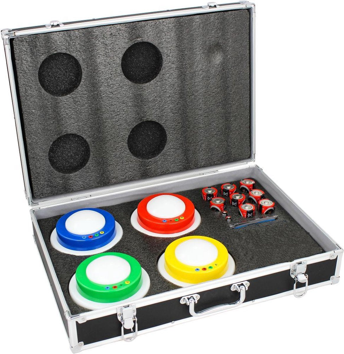 QuizXpress professioneel LED quiz buzzer / drukknop systeem met 4 draadloze buzzers