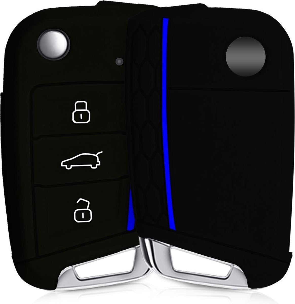 kwmobile autosleutelhoes voor VW Golf 7 MK7 3-knops autosleutel - Siliconen beschermhoes in zwart / blauw