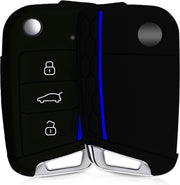 kwmobile autosleutelhoes voor VW Golf 7 MK7 3-knops autosleutel - Siliconen beschermhoes in zwart / blauw