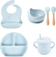 Baby Siliconen 6-delig / kinderservies voor Baby / Peuter - Uni / Jongen / Meisje / Plaat - Kom -Slabbetje - Beker - Lepel & Vork