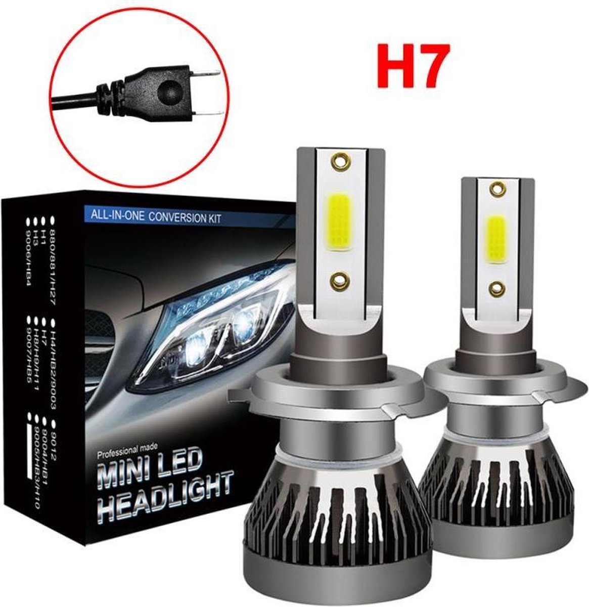 H7 Led lamp (set 2 stuks) 6000k Helder Wit 14000LM IP68 90 Watt Geschikt voor
