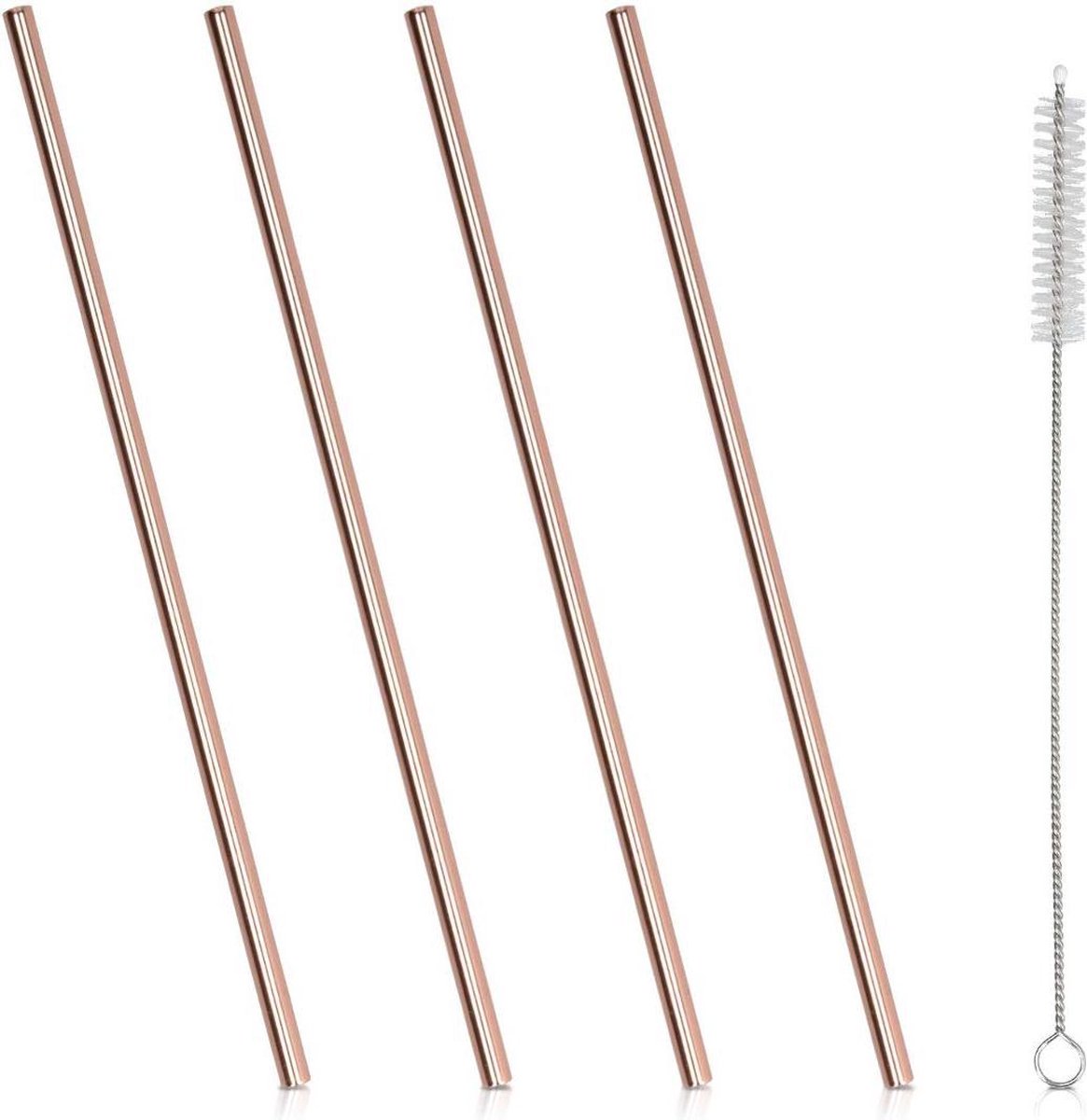 RVS Rietjes Rose Goud | Set van 4 met Borstel |  Herbruikbare Rietjes | Metalen Rietjes Stalen Rietjes Duurzame Rietjes Met Schoonmaakborsteltjes | Cocktail rietjes