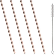 RVS Rietjes Rose Goud | Set van 4 met Borstel |  Herbruikbare Rietjes | Metalen Rietjes Stalen Rietjes Duurzame Rietjes Met Schoonmaakborsteltjes | Cocktail rietjes