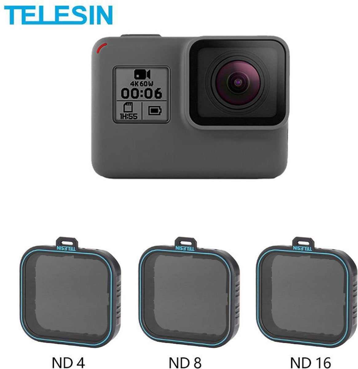 PRO SERIES Pack ND Lens Protector Kit Set (ND4 8 16) Neutral Density Filter voor GoPro Hero 5 / 6 en 7 BLACK