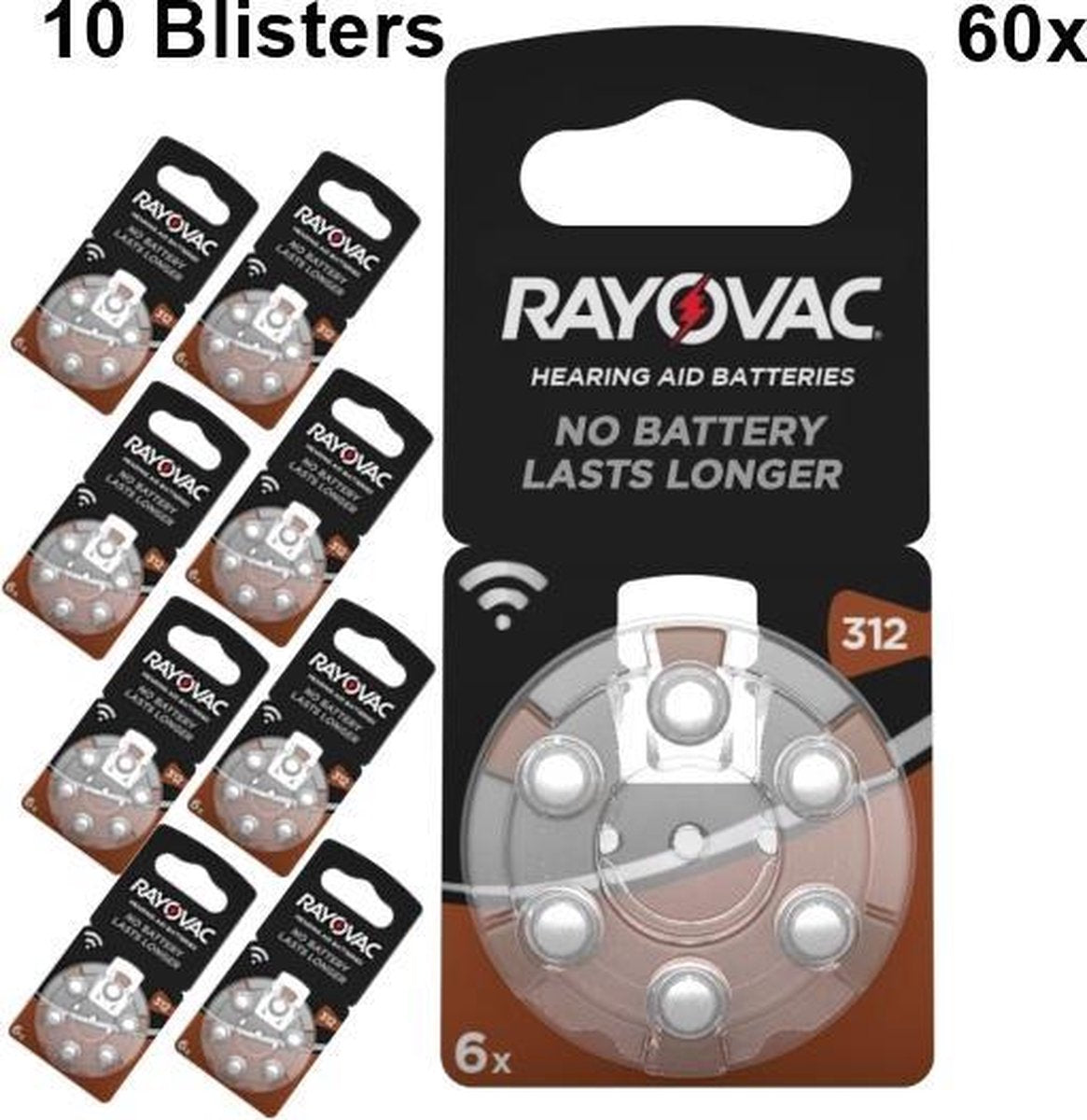 60 Stuks - Rayovac Acoustic HA312/312/PR41/ZL3 180mAh 1.4V gehoorapparaat batterij