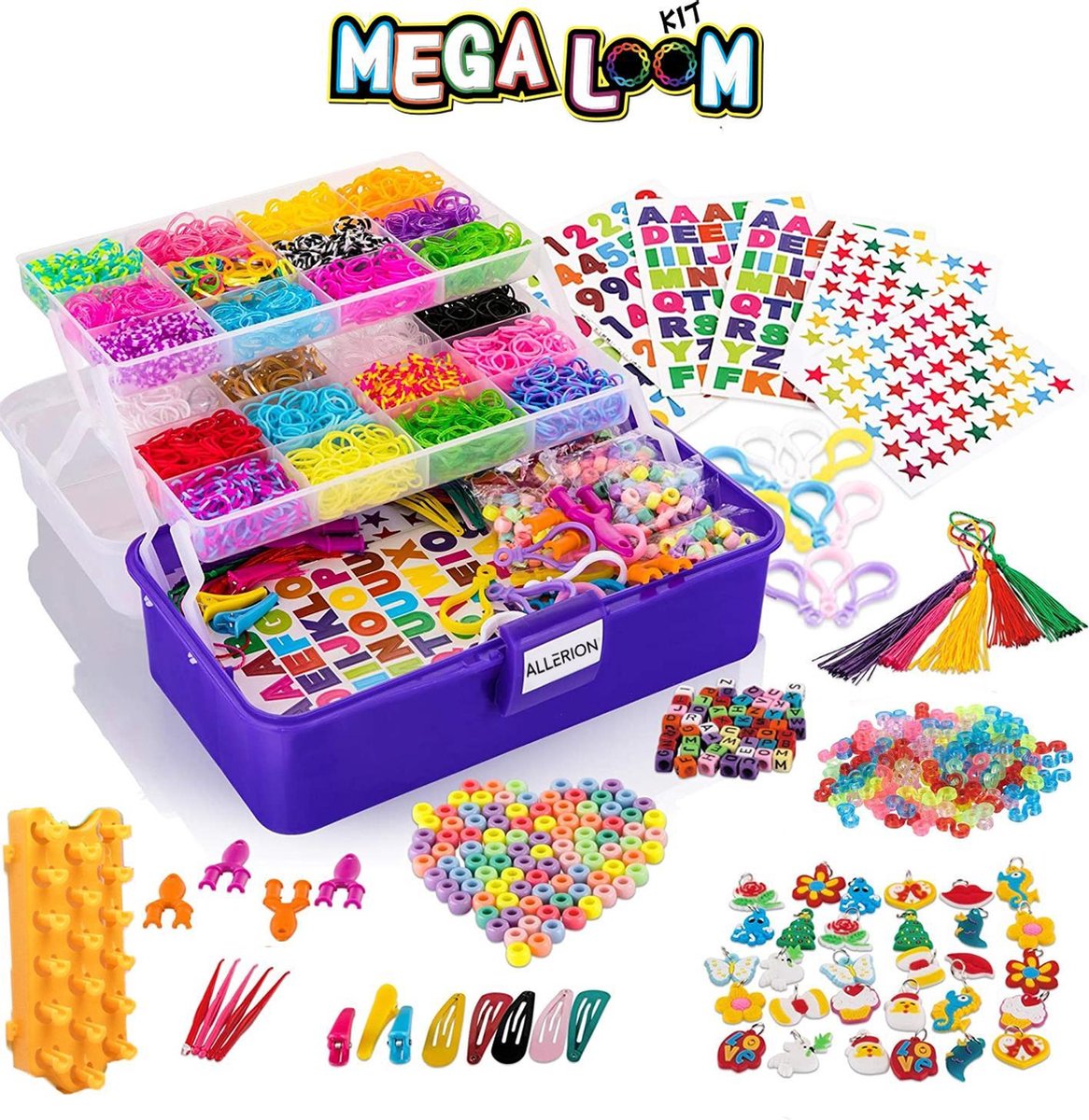 Allerion XXL Loombandjes Koffer – 13.000-delig – 26 Kleuren – Inclusief Accessoires en Opbergkoffer – Knutselset