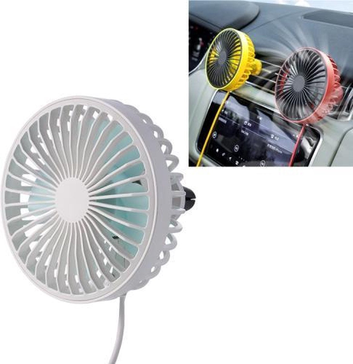 F829 draagbare auto-luchtuitlaat elektrische koelventilator met LED-lampje (wit)