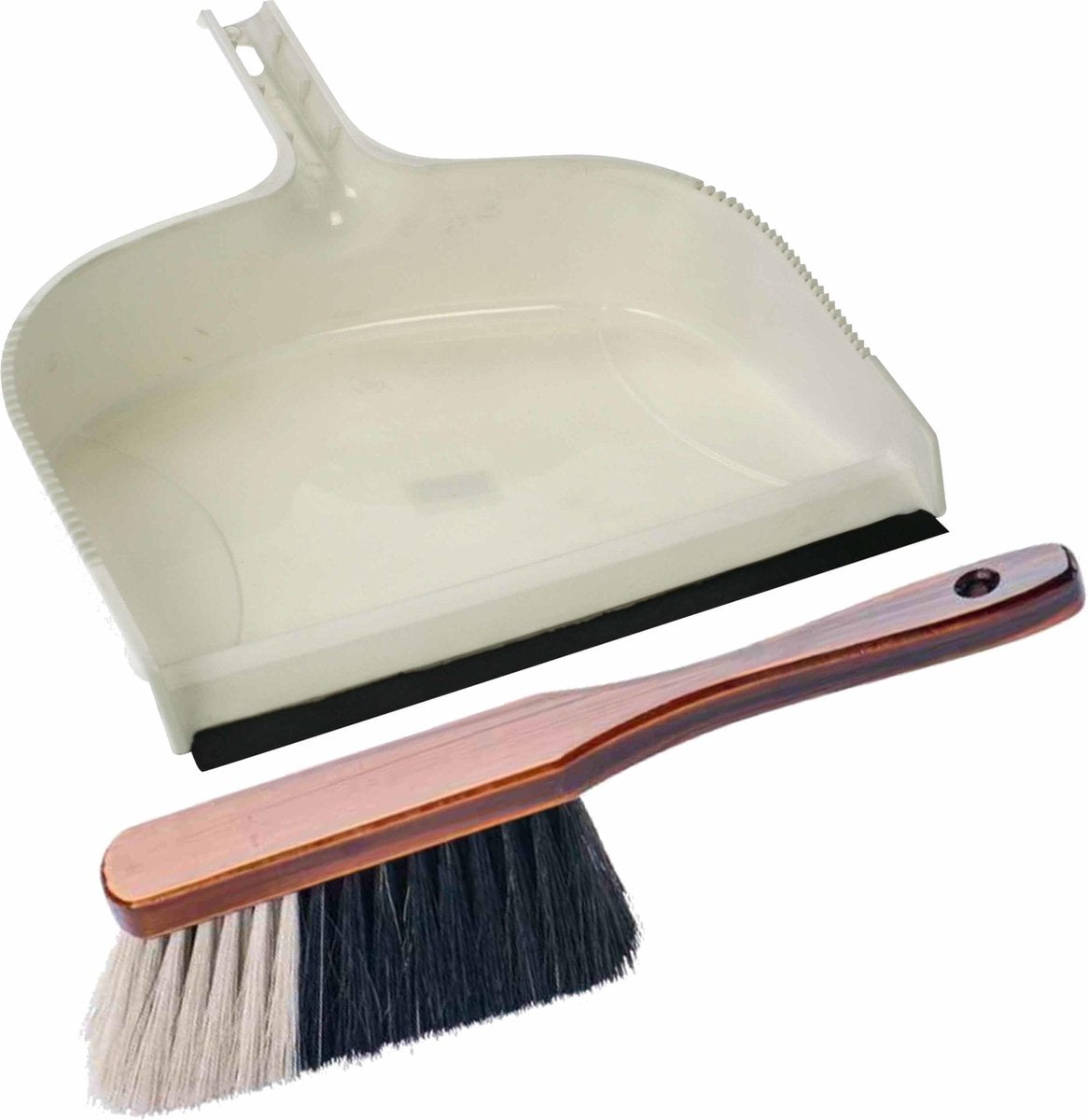 Stoffer en blik wit/bruin van kunststof met lip voor binnen - Zachte stoffers/handvegers
