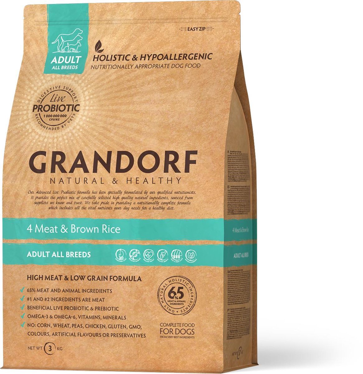 Grandorf 4 meat & brown rice adult all breeds 3kg