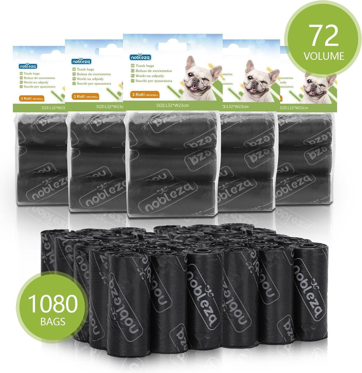 Nobleza 48KVC - Hondenpoepzakjes - Poepzakjes Hond - 1080 stuks -72 rollen - 31.5 x 21cm - Zwart