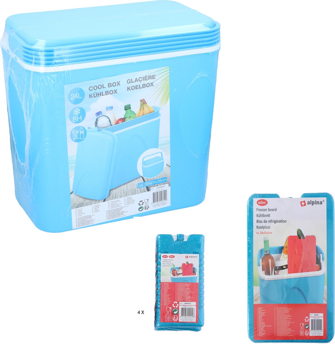 Koelbox + 5 koelelementen - 24 liter inhoud - 39 x 25 x 38 cm - blauw