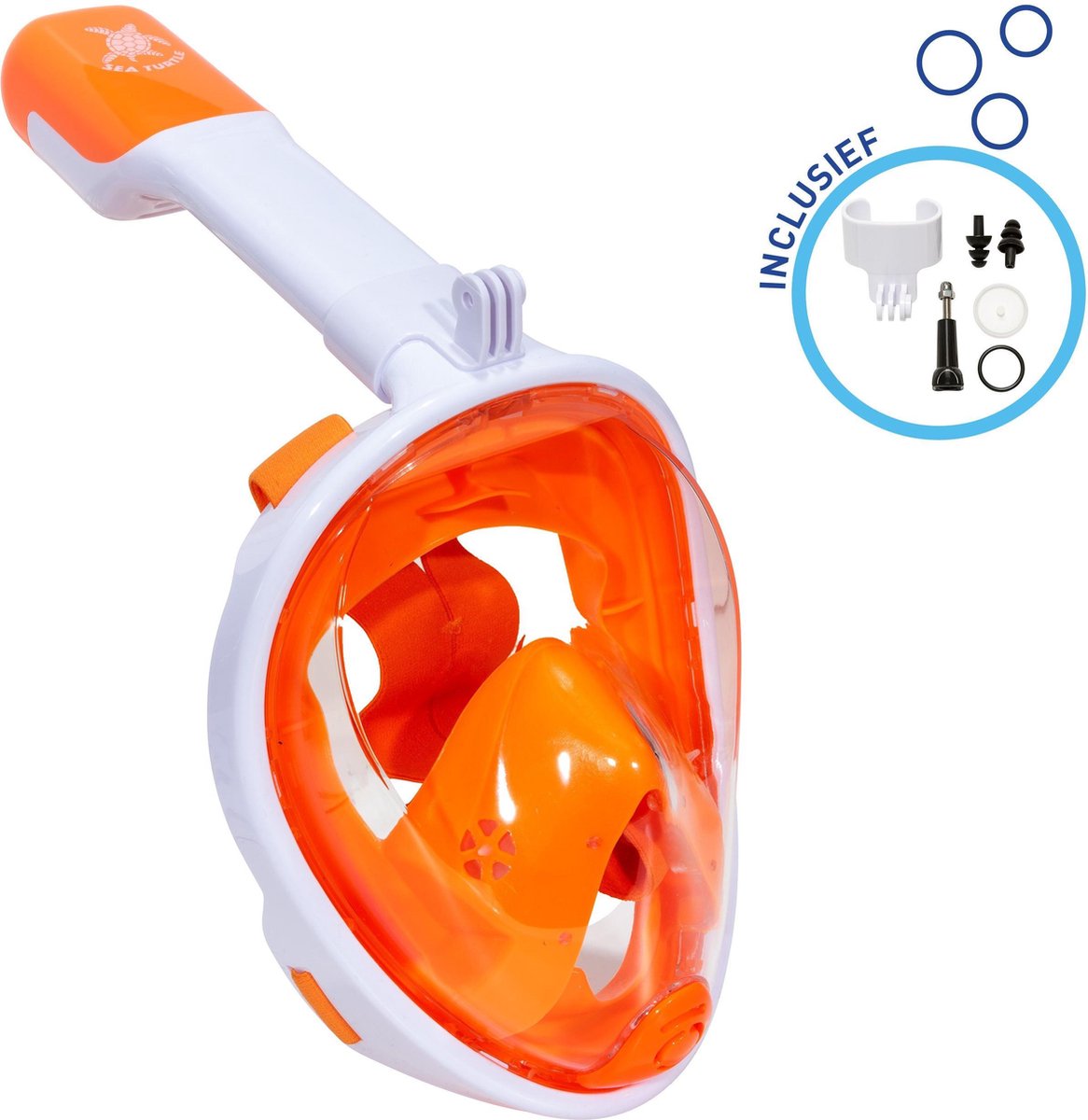 Sea Turtle Full Face Mask - Snorkelmasker - Volwassenen - Wit/Oranje - S/M