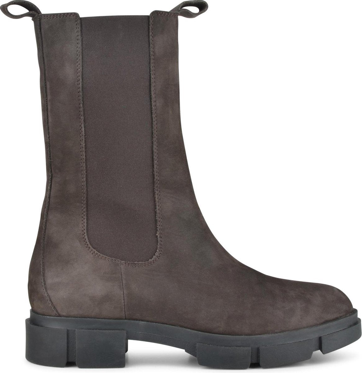 PS Poelman Lynn Dames Nubuck Leren Chelsea Enkellaarzen met Elastiek - Donker Chocolade Bruin - Maat 38