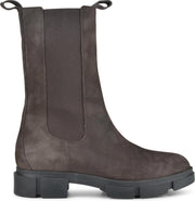 PS Poelman Lynn Dames Nubuck Leren Chelsea Enkellaarzen met Elastiek - Donker Chocolade Bruin - Maat 38