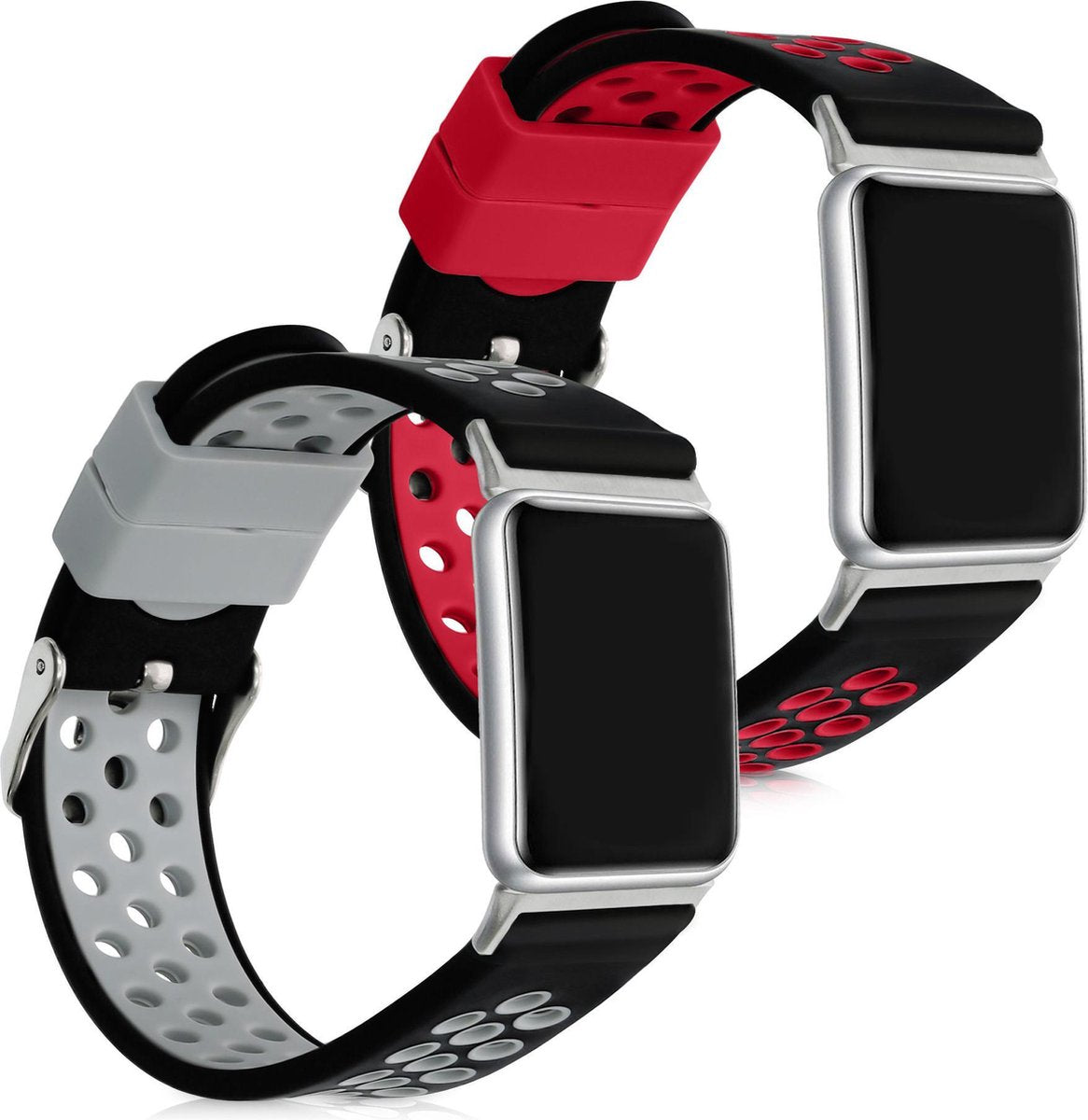 kwmobile 2x horlogeband voor Huawei Watch Fit - siliconen band voor fitnesstracker - zwart / rood / zwart / grijs