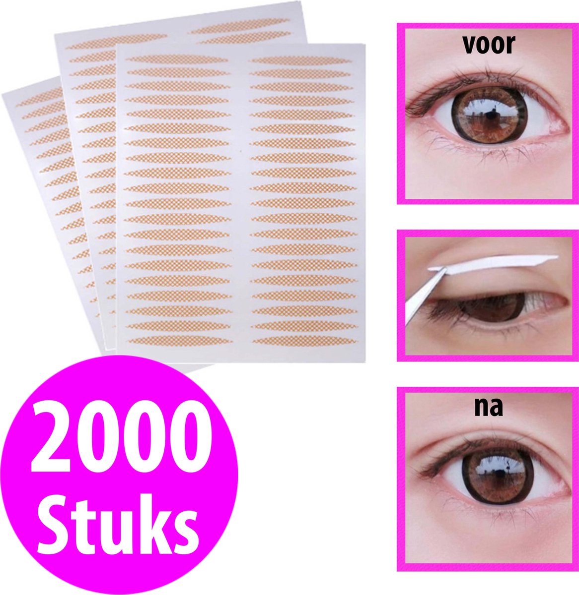Ooglid stickers - Ooglidstickers - Ooglidtape - 2000 stuks - Ooglidcorrectie - Ooglift - Tegen hangende ogen - Ooglidcorrectie stickers - Ogen - Oog strips - Oog stickers - Ooglid