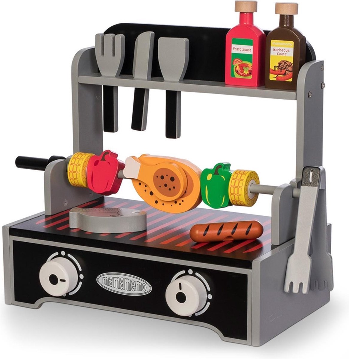 Mamamemo Houten Barbecuegrill 20-delig Grijs/zwart