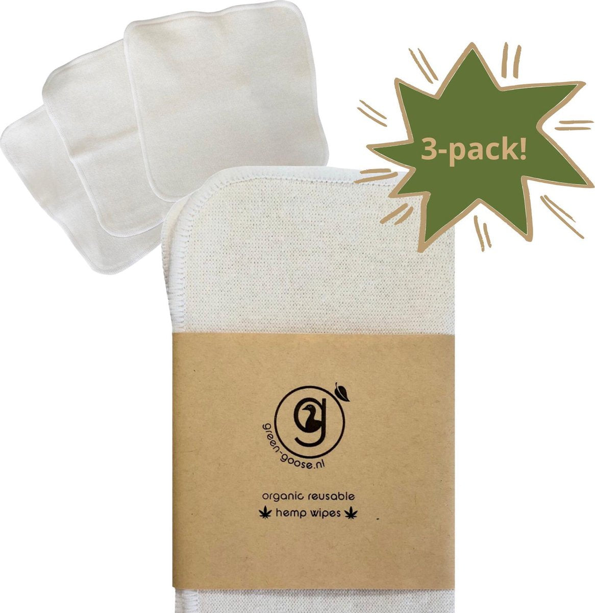green-goose® Herbruikbare Gezicht Reinigingsdoekjes | 3 Stuks | Duurzaam Hennepvezel | 15 cm | Stevig en Zacht