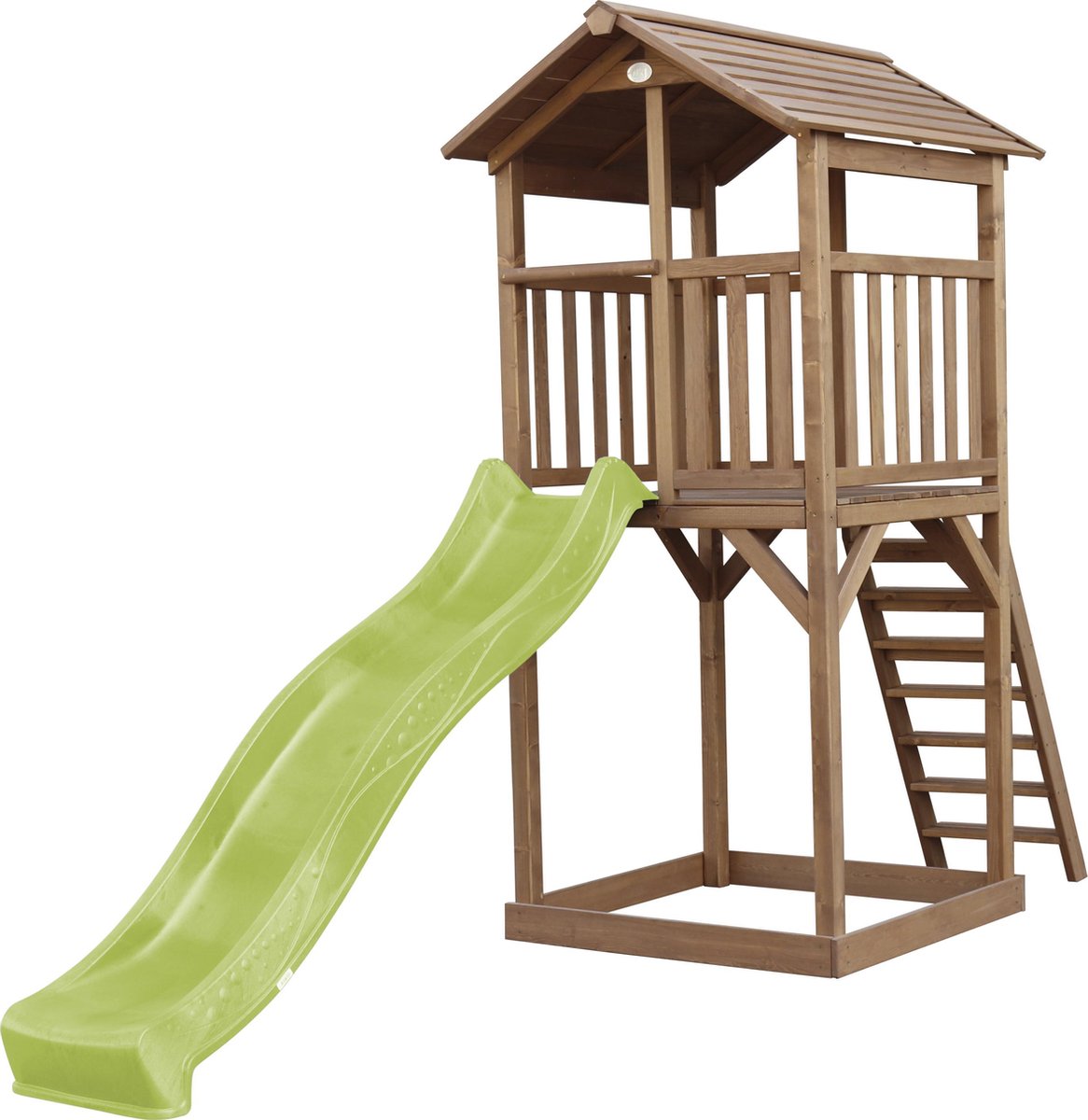 AXI Beach Tower Speeltoren Bruin - Limoen groene Glijbaan - Zandbak - FSC Hout