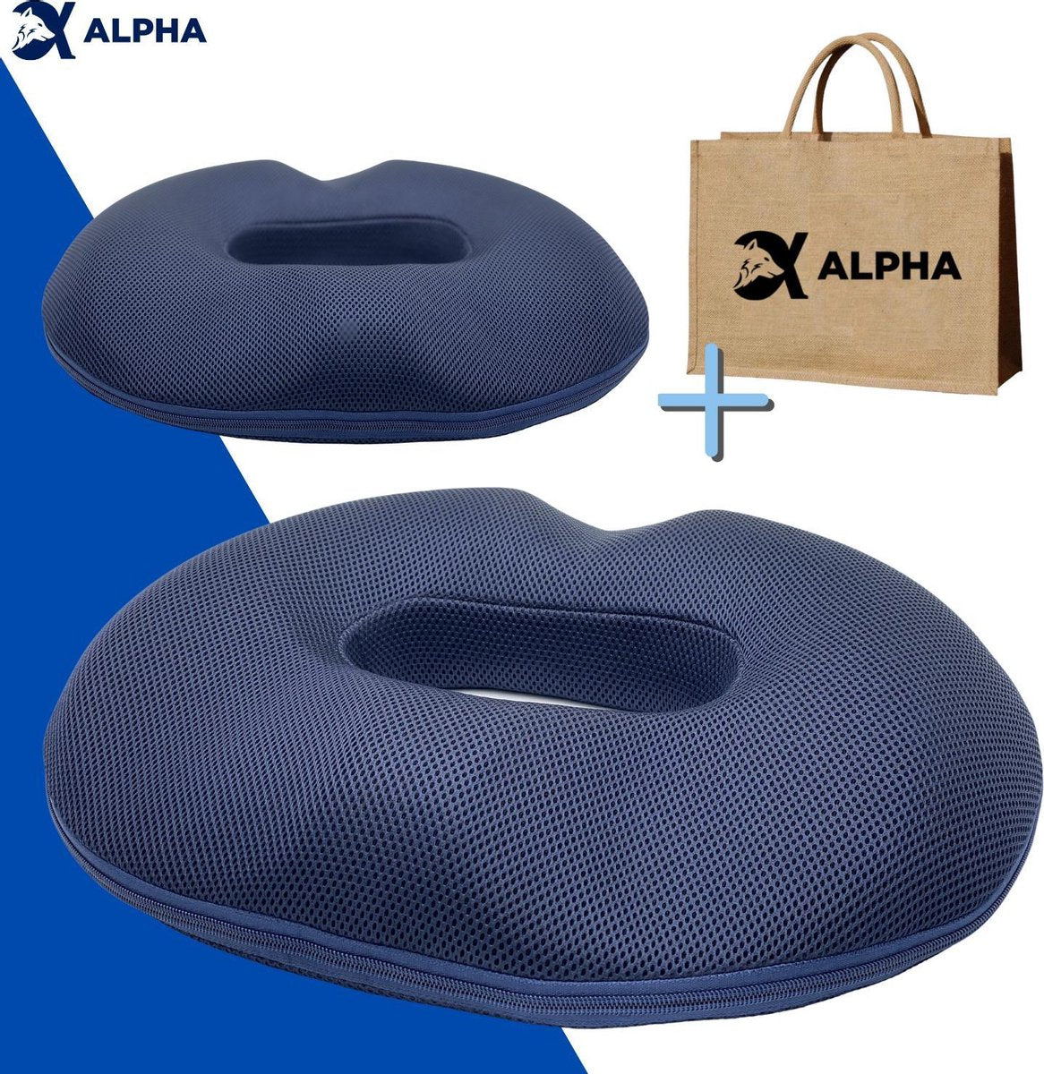 Ergonomische Bureaustoel Zitkussen Orthopedische Stoelkussen Eetkamer - Ademend Zitring Zitkussen Donut Kussen voor Vrouwen Inclusief Opbergtas - Wigkussen Stuitkussen Verlicht Aambeien - Donkerblauw - Alpha
