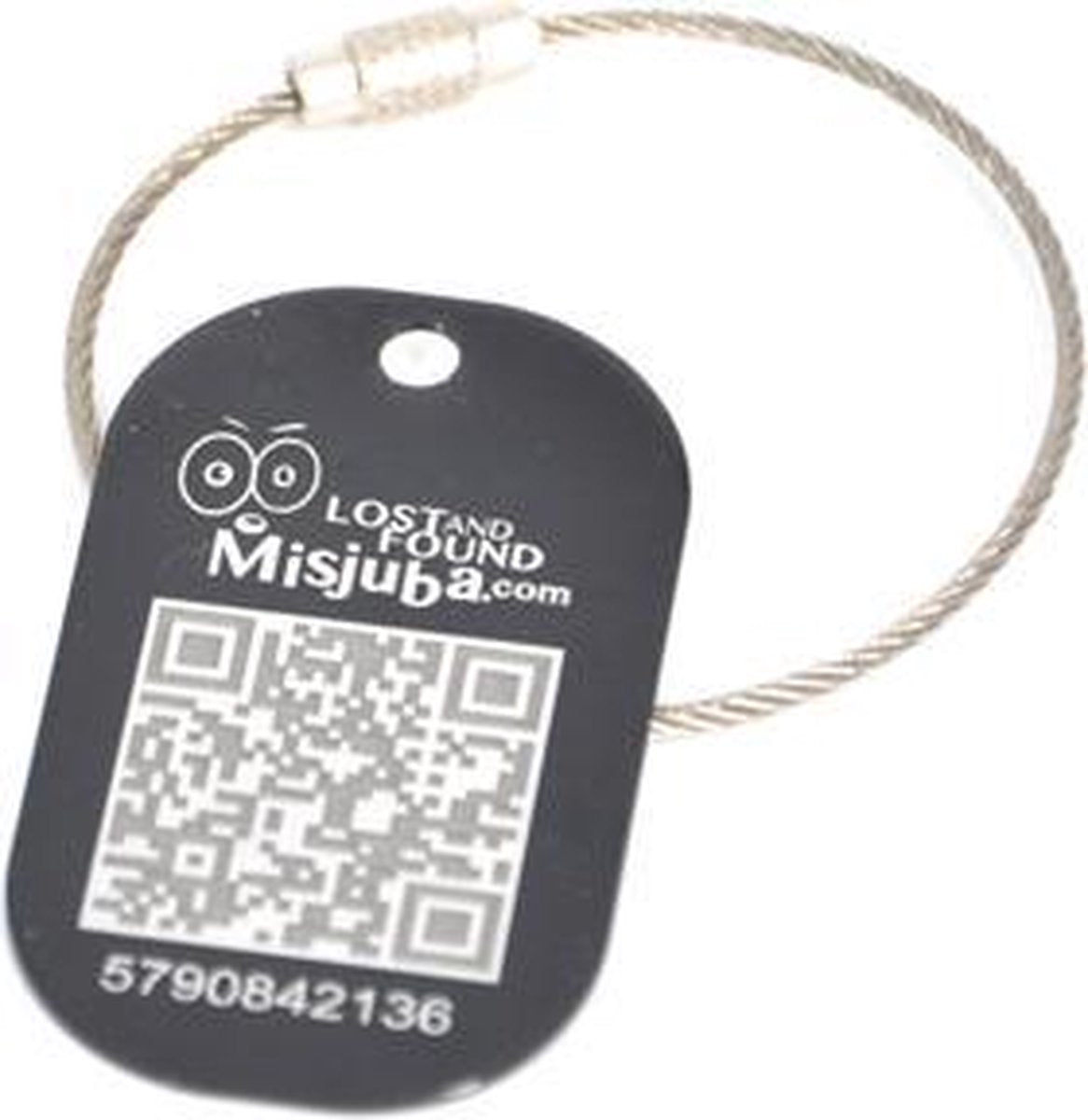 Kofferlabel Aluminium zwart met RVS kabel