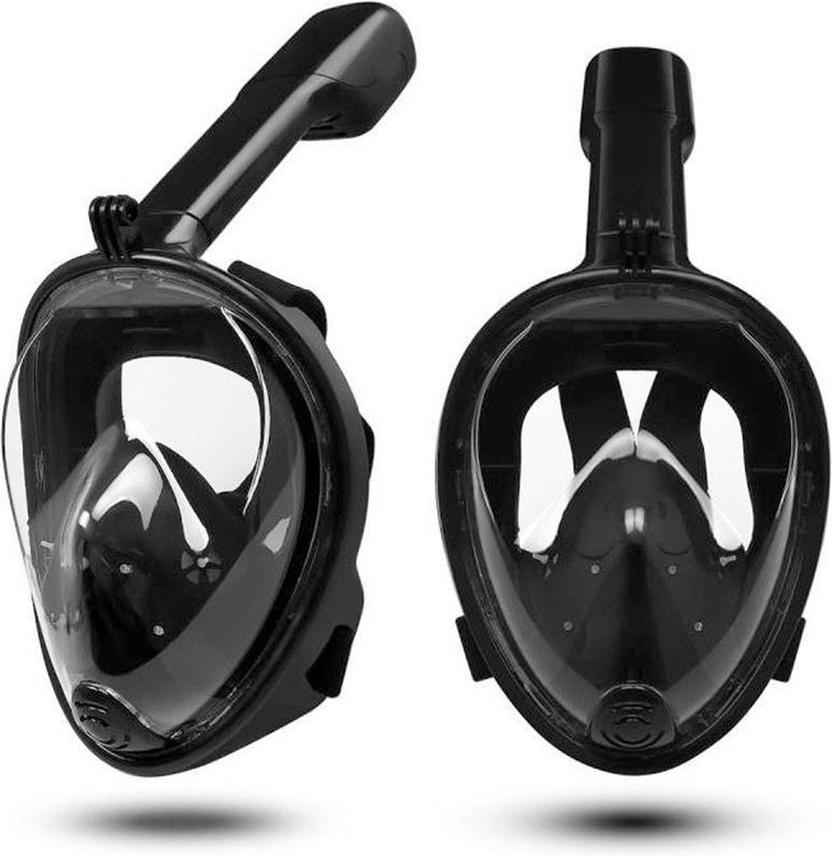 Duikmasker Zwart Transparant | Full face Duikbril met Snorkel | Snorkelset Zwart - Snorkelmasker | Inc. GoPro aansluiting | Snorkelset | Maat L/XL