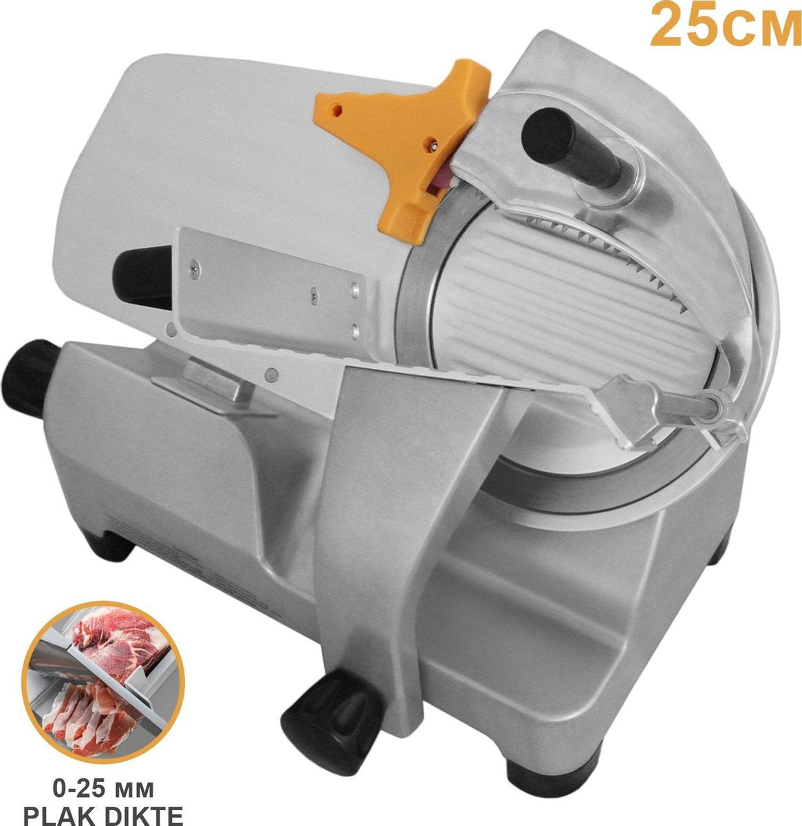 KuKoo Commerciële Vleessnijmachine - 25 cm - 250 mm - vleessnijder - ingebouwde messenslijper - verstelbare plakdikte - 394 roestvrij staal