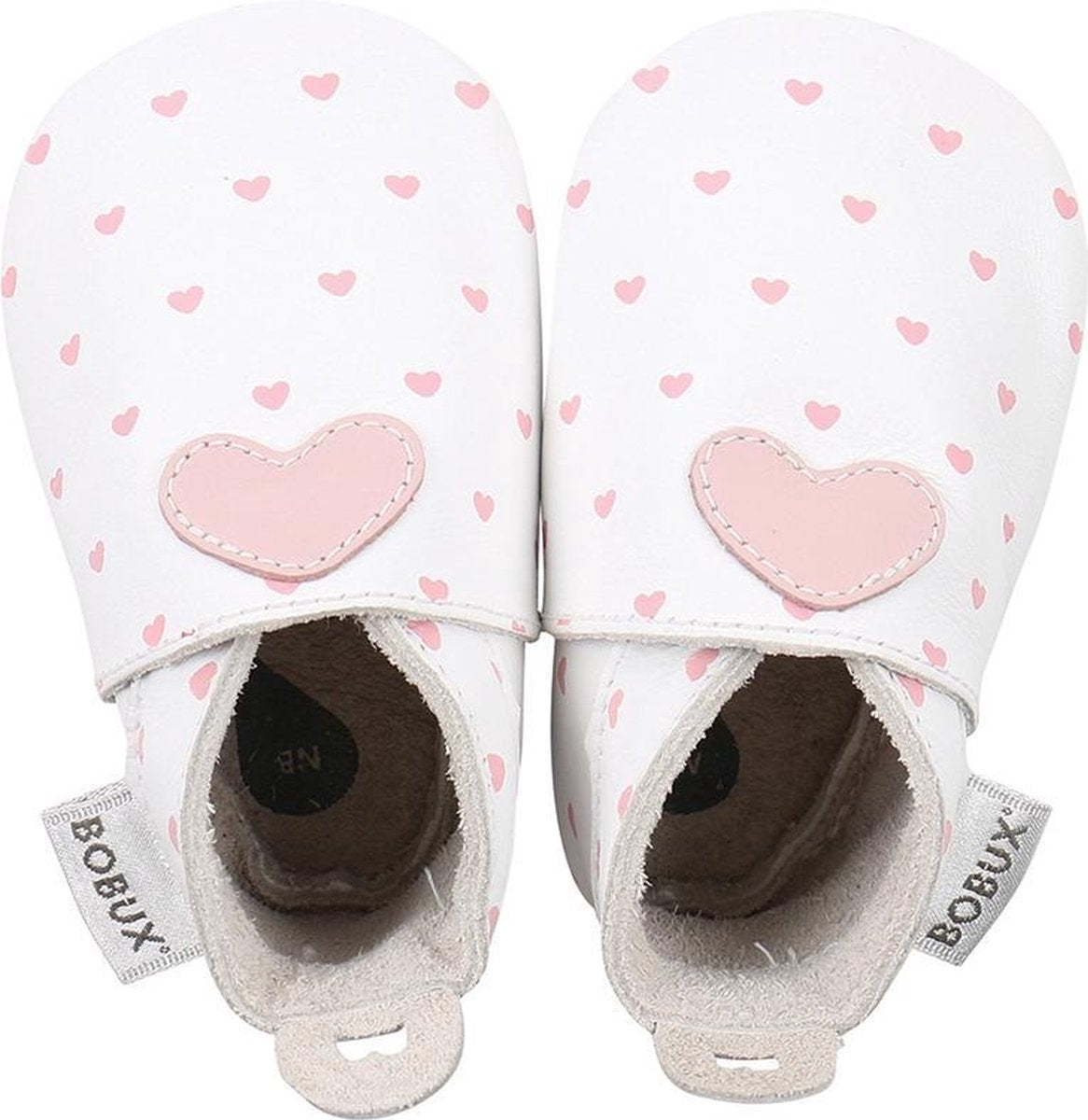 Bobux Soft Sole babyslofjes | White with Blossom Heart Print 4325-L