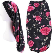 Afabs® Satin Bonnet voor Dreadlocks / Braids / Rasta - Zwart roze bloemen Dreadsock / Satijnen Slaapmuts / Hair Bonnet