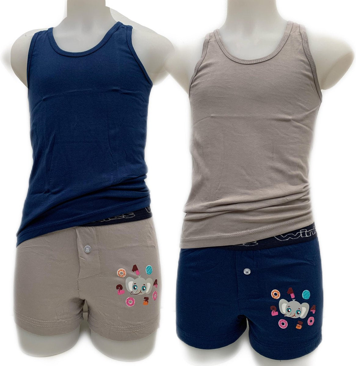 Embrator 2 x Jongens Ondergoedsetjes met loose fit boxershort donkerblauw/grijs 92/98