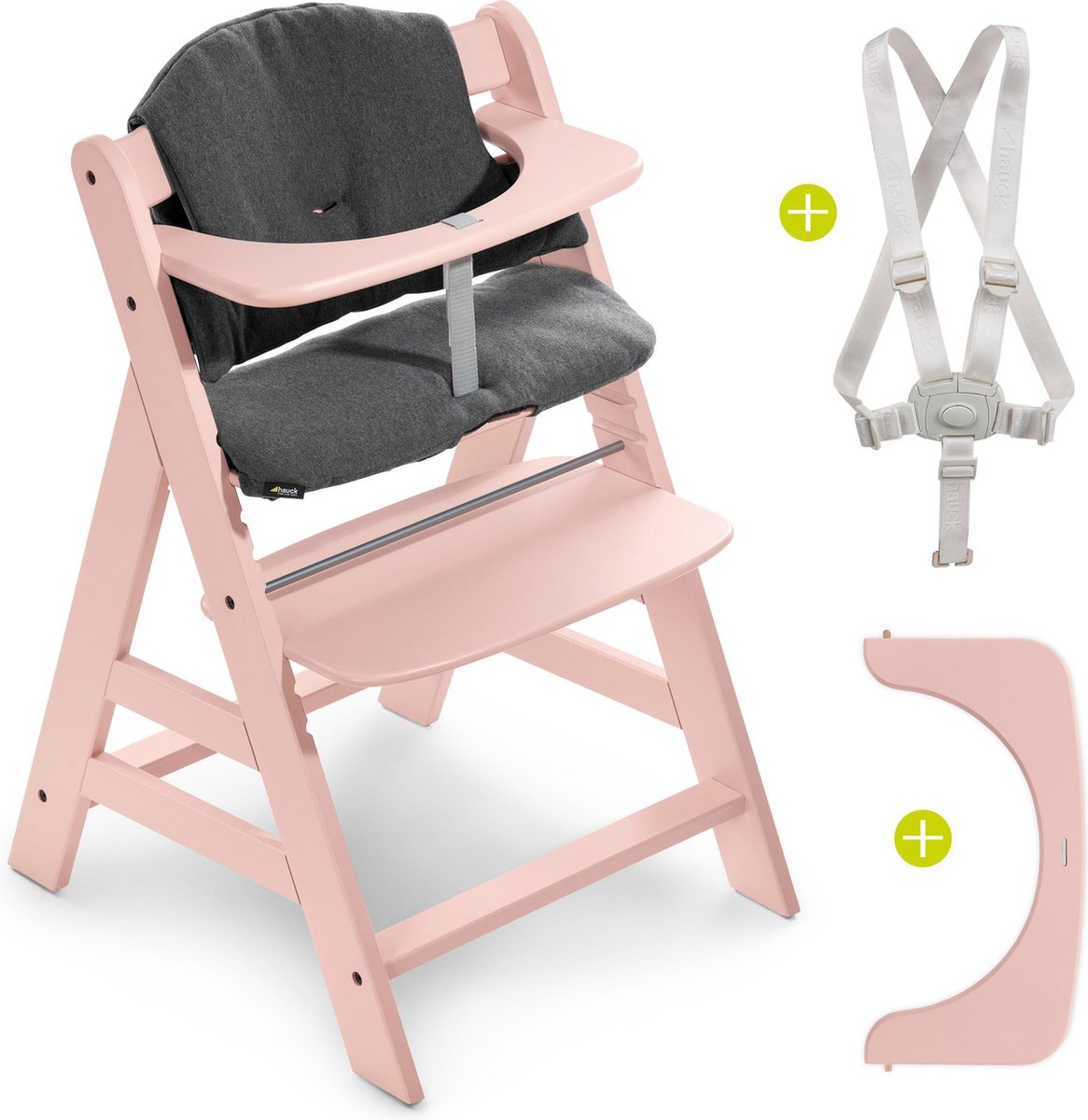 Hauck Alpha Plus Kinderstoel - Voordeelset met Premium kussenset - Roze / Jersey Charcoal