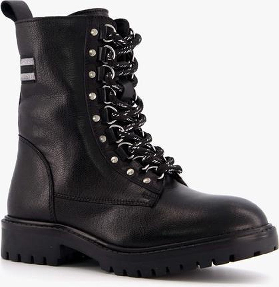 Groot leren meisjes veterboots - Zwart - Maat 33