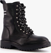 Groot leren meisjes veterboots - Zwart - Maat 33