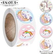 Snoes - sluitstickers 500 stuks - stickerrol - unicorn eenhoorn stickers - beloningsstickers - stickers voor kinderen - schoolspullen - onderwijs - stickervellen - peuters - kleuters - dieren sticker - cadeau - kado - inpakken