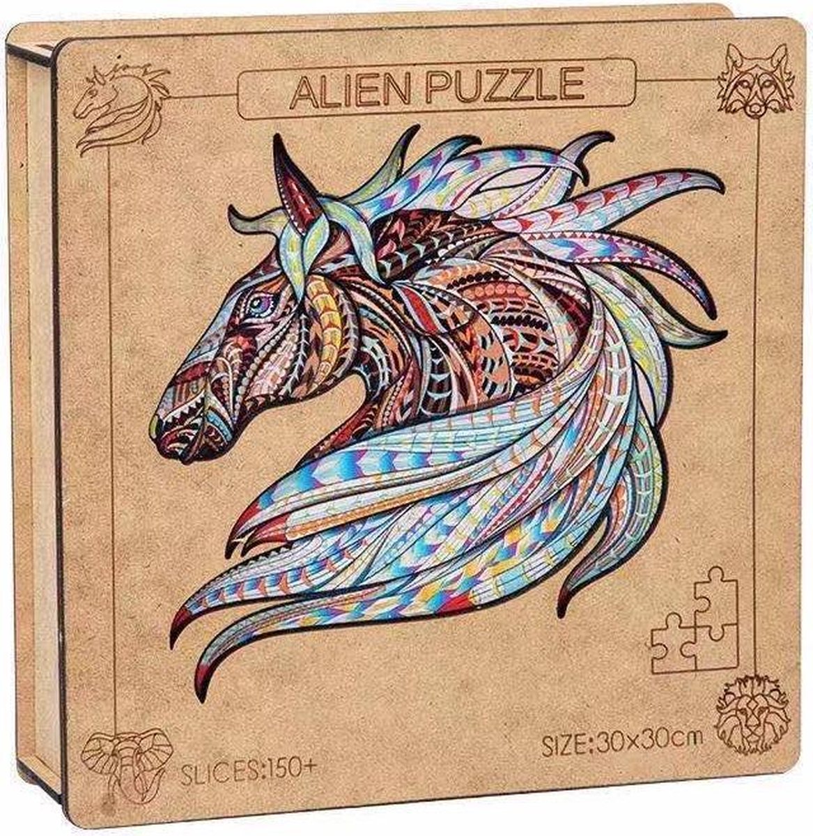 Houten Paarden Puzzel - +150 stuks - unieke vormen - 30cm x 30cm