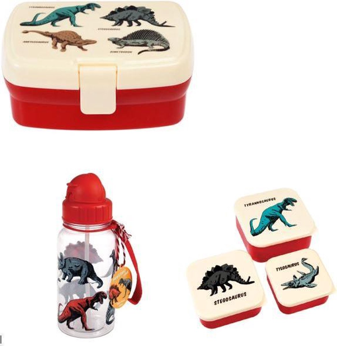 Rex Lunchbox set met Broodtrommel / Drinkfles / Snackdoosjes (3 stuks) - Dinosaurus
