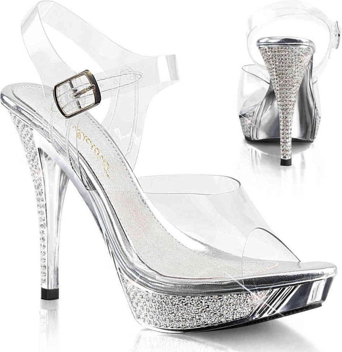 Fabulicious Hoge hakken -37 Shoes- ELEGANT-408 US 7 Transparant/Zilverkleurig