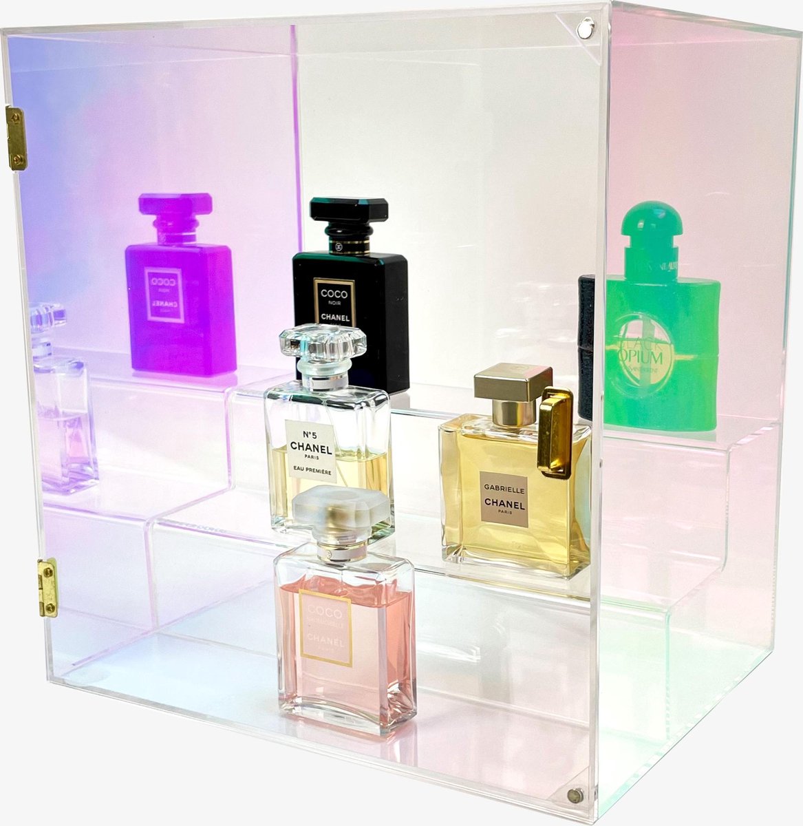 Beautybox Cherry | Regenboog gloed | Acryl | 3 Lagen| cosmetica organizer | opbergdoos | Beautybox | Vitrine boxje | box |Makeup organizer |Beauty organizer | Makeupbox | Storage box |Make-uporganizer | Parfumbox | Parfumorganizer | Opmaken