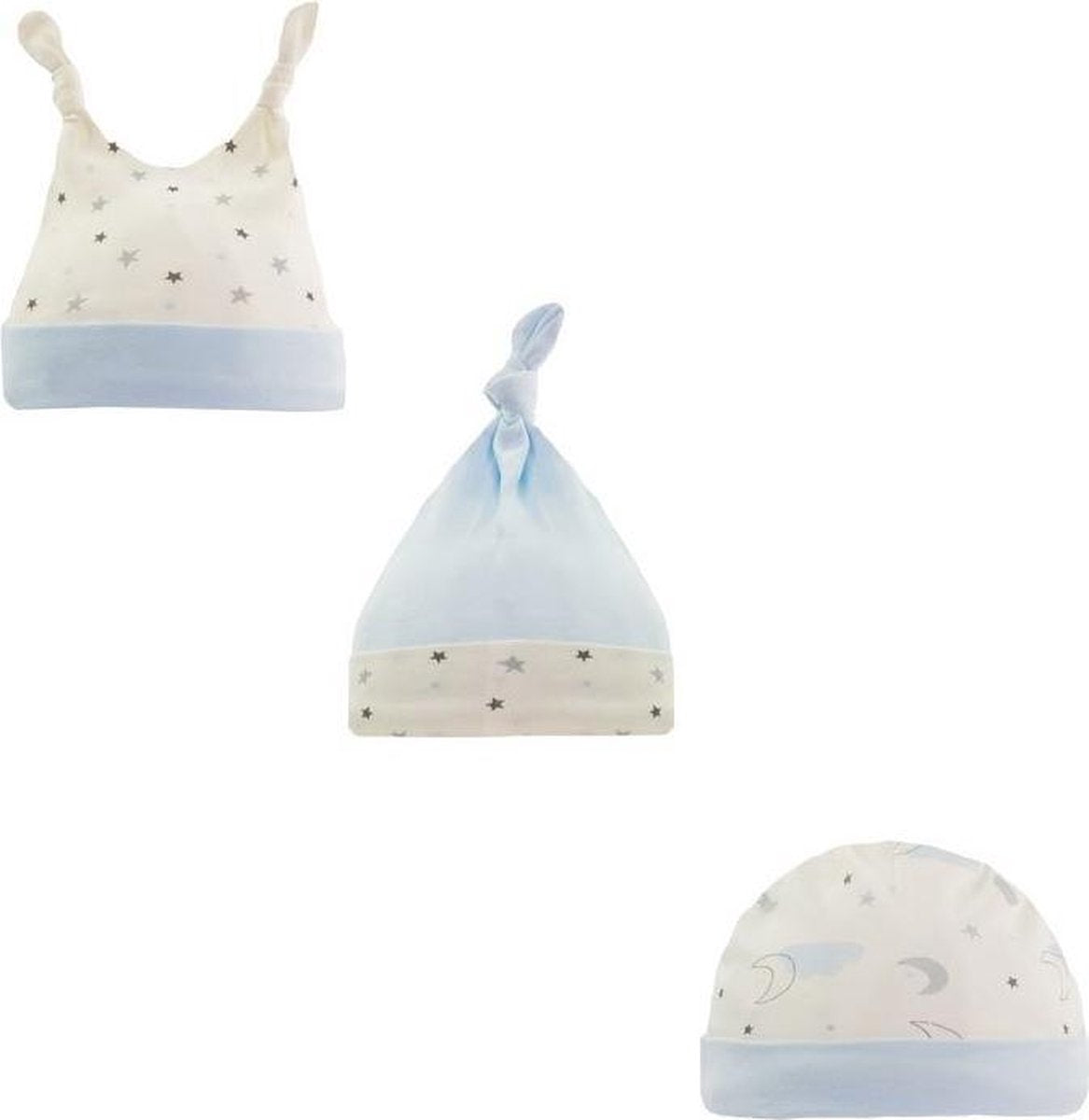 Baby jongens mutsjes set van 3 stuks kleur blauw maat 0-9 maanden|Lot de 3 bonnets les gars