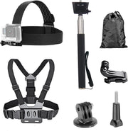Accessoires Set voor GoPro en Action Cams – Borstharnas – Hoofdband – Stick – Mounts – Opbergzakje