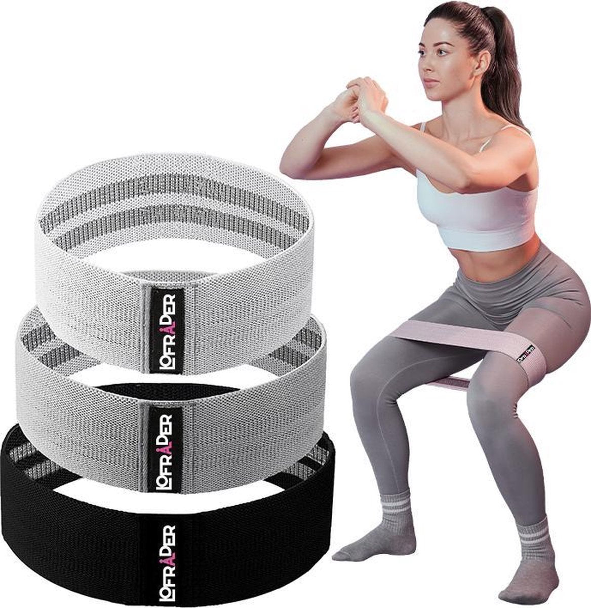 Lofrader Resistance bands - weerstandsbanden - Booty Band - Fitness Elastieken Voor Benen en Billen - Fitness Banden - Set van 3