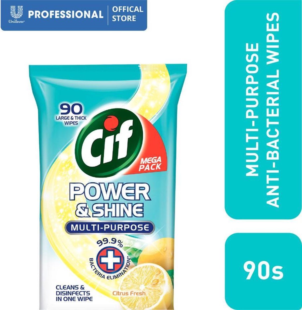 Cif Power & Shine Antibacteriële doekjes - Citrus - 4 x 90 doekjes