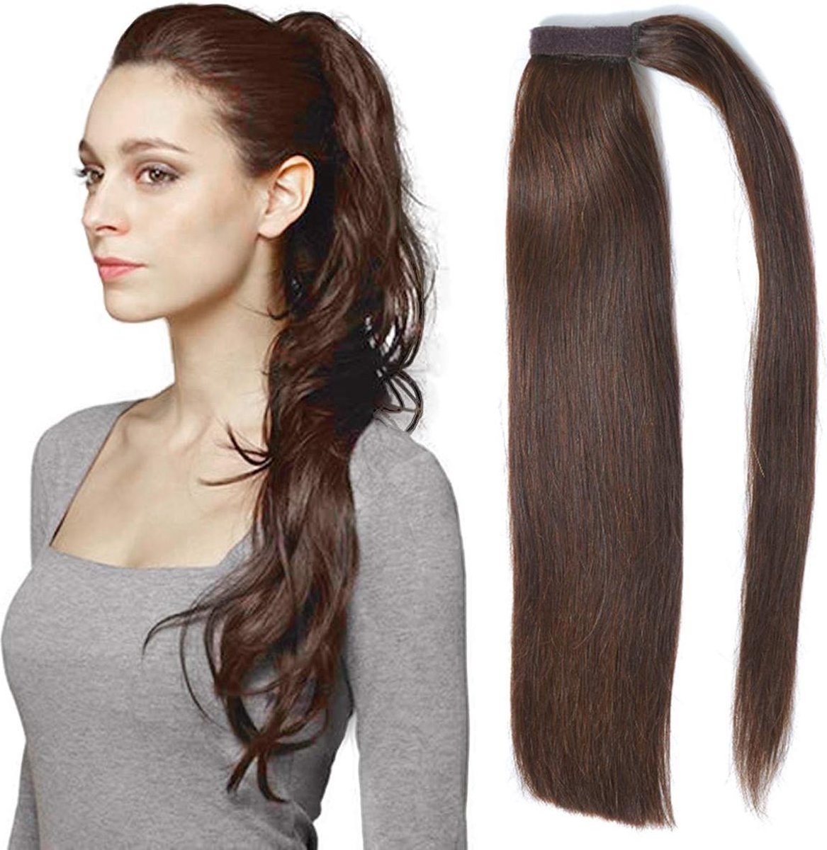 Paardenstaart bruin 60cm 100%Echt haar ponytail 