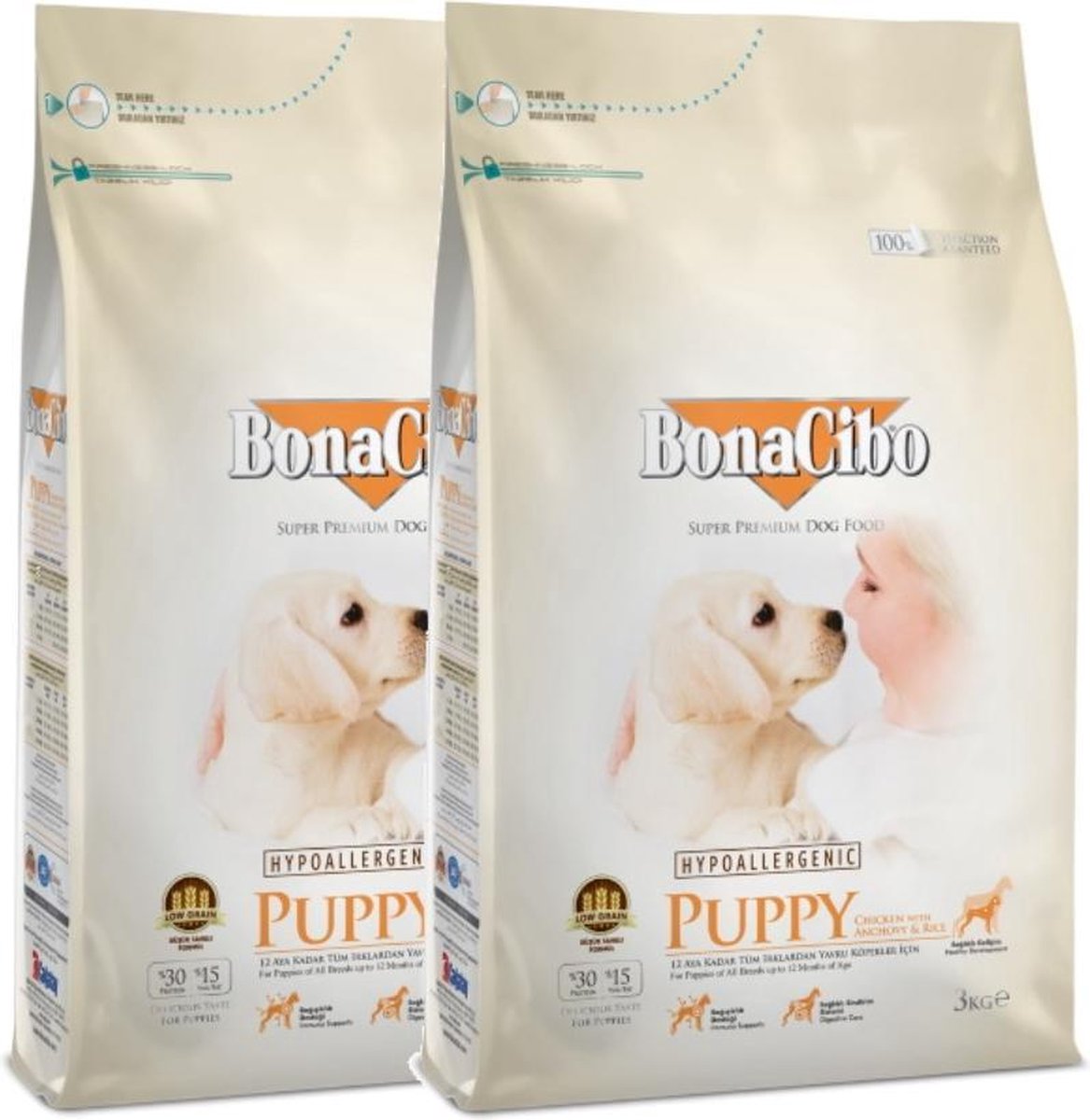 Bonacibo Puppy Chicken & Rice with Anchovy - Hypoallergenic Premium Hondenvoer 2 x 3kg
