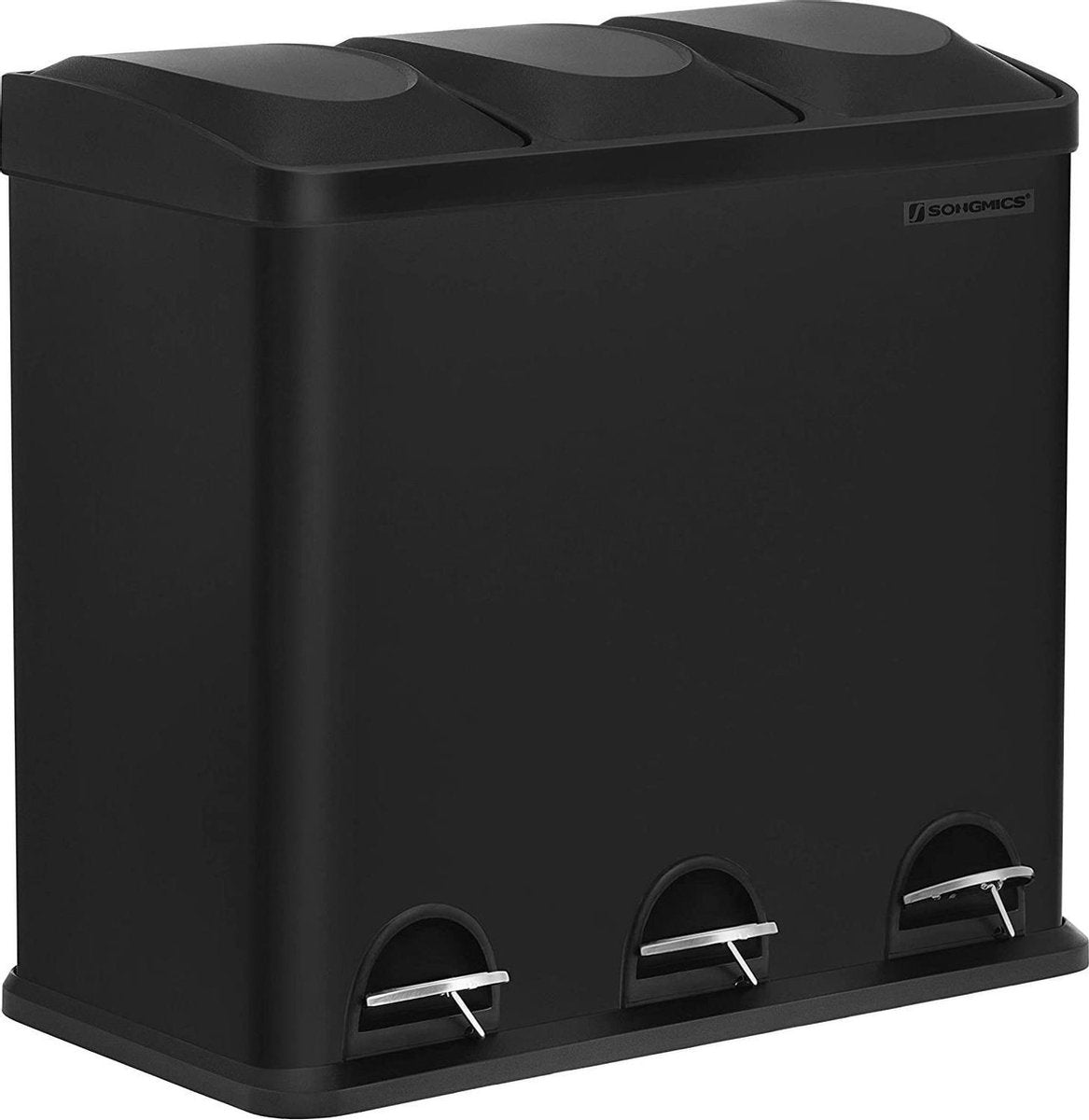 Nancy's Vuilnisbak 54l - 3 compartimenten - Afvalscheidingssysteem - Zwart - 60.4 x 30 x 56.3 cm